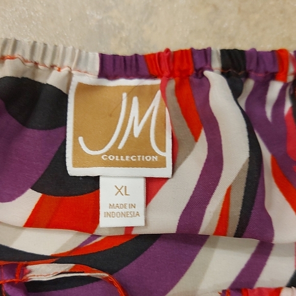 JM Collection Vibrant Swirl Off-Shoulder Blouse - Picture 2 of 5